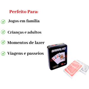 Kit Baralhos De Cartas + Domino Plástico Na Lata Resistente Jogo De Cartas Durável