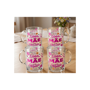 Kit 4 Canecas Vidro Dia das Mães 320ml Especial