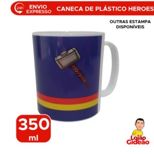 Caneca de Plástico 350ml Heróis Infantil Para Criança Escola Lanche