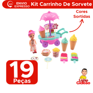 Brinquedo Hora Do Lanche Kit Com 19 Peças Infantil Carrinho De Sorvete Doces Sortido