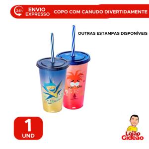 Copo Com Canudo Divertidamente Disney 500ml Infantil Para Escola e Lanche