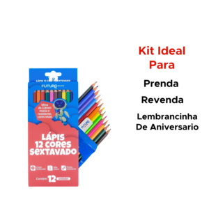 Kit Com 12 Pacotes de Lapis de Cor 12 Cores Sextavado Para Lembrancinha Revenda