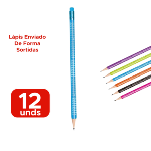 Kit Com 12 Lápis Grafite HB Com Tabuada Colorido Material Escolar Sortido