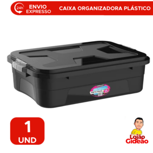 Caixa Organizadora 28L Preta Com Tampa Para Roupas Brinquedos Ferramentas