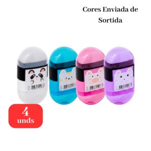 Kit 4 Borrachas com Apontador 2 em 1 Animais Escolar Sortidas