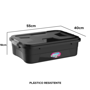 Caixa Organizadora 28L Preta Com Tampa Para Roupas Brinquedos Ferramentas