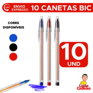 Kit 10 Canetas Esferográfica Bic Azul Preta Vermelha Ponta Fina