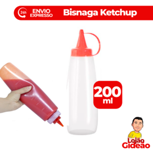Bisnaga Ketchup 200ml Pote Molho Com Bico e Tampa Para Lanchonete Restaurante