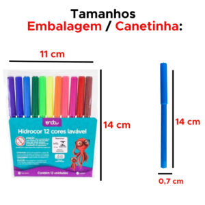 Kit 16 Pacotes De Canetinhas Com 12 Cores Hidrográfica Não Mancha Para Lembrancinhas e Revenda