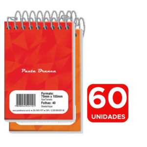 Kit Com 60 Cadernetas Apontamento Bloco de Anotações de Bolso Tamanho 1/16 Com 40 Folhas