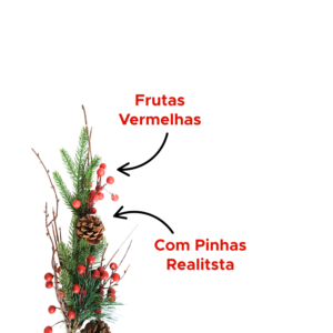 Kit 5 Galhos Pinheiro Com Pinhas Com Frutas Vermelhas Cereja Artificial Decoração Natal