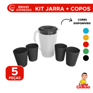Kit Jarra 2 Litros Com 4 Copos De Plástico 350ml Para Suco Refresco Para Familia Grande Kit Jarra Resistente