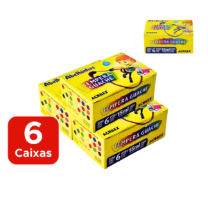 Kit Com 6 Caixas De Tinta Guache Pequena 15ml Com 6 Cores Primárias Para Lista De Material Escolar