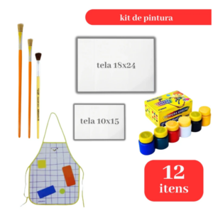 Kit de Pintura Infantil Com Tela Tintas Pincel e Avental Educativo