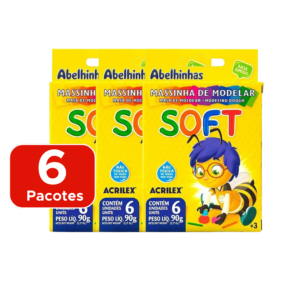 Kit 6 Pacotes De Massinhas de Modelar Acrilex Soft 6 Cores Infantil Atóxica