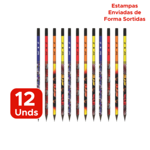 Kit 12 Lápis HB Resina Carros Extreme Com Borracha Redondo Material Escolar