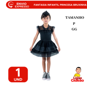 Fantasia Infantil Vestido Preto Com Coroa Para Menina Carnaval Halloween Festa
